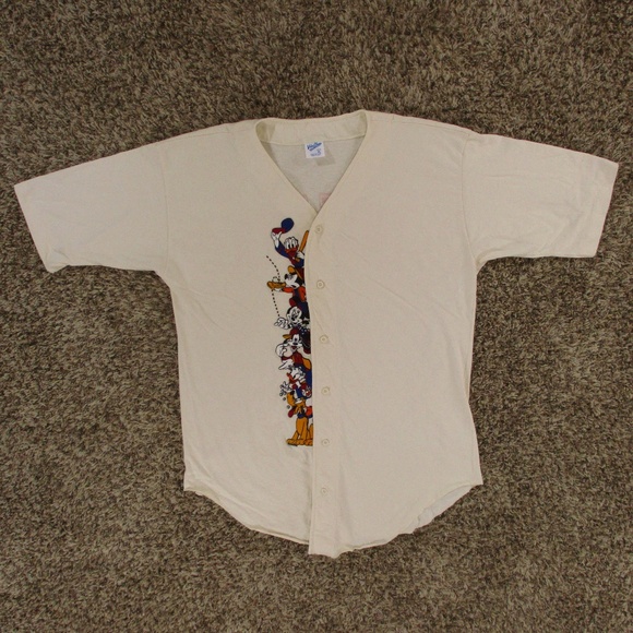 Disney Vintage 80s Jersey Shirt XL Beige Velva Sheen Button Front‎ Indiana USA - Picture 1 of 6